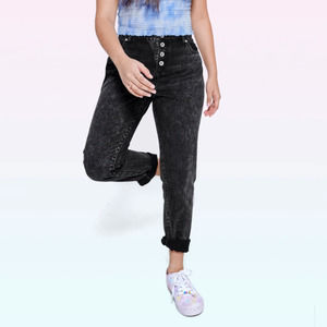 Sugar & Jade Girls Button Front High Rise Girlfriend Denim Straight Jeans